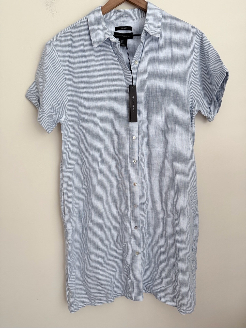 Tahari Light Blue & White Striped Button-Front Mini Dress